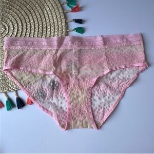 Victoria's Secret Logo Flocked Hearts Hiphugger Panty Pink Flocked Hearts M NEW